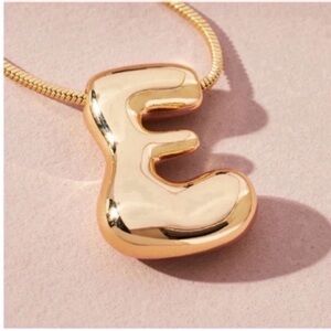 New! Gold Bubble Monogram Initial Letter Necklace NWOT